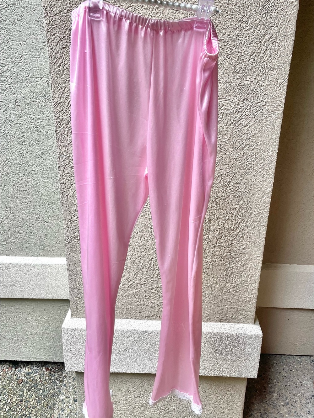 Vintage 80s unbranded Pink Women's satiny lace hem Pajama pants